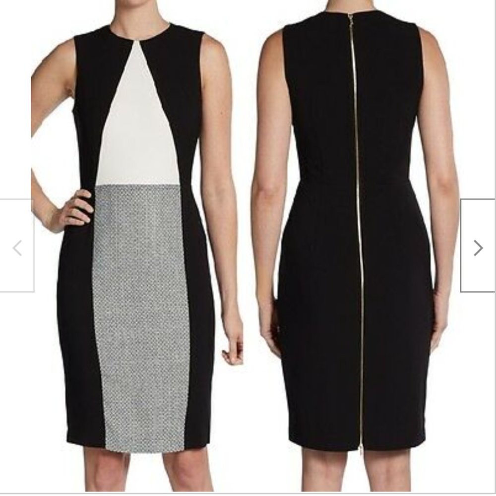 Calvin Klein Tweed Stretch Sheath Dress with Exposed Zip